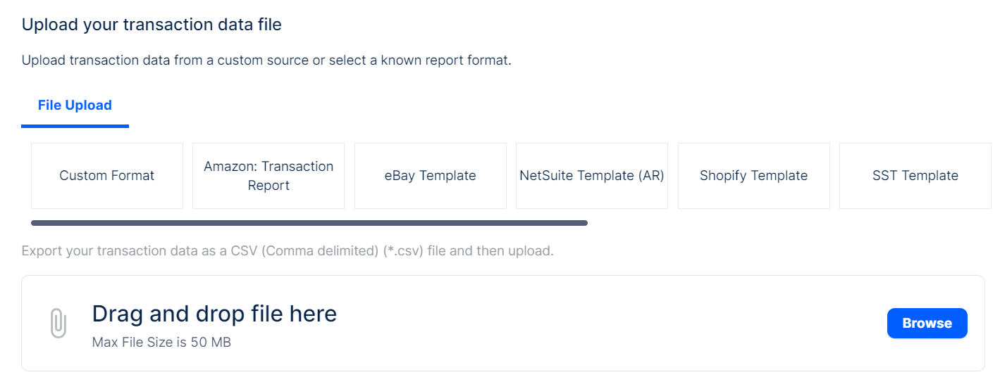 A screenshot of the Add Transactions screen in Batch Determination, which lists many report formats