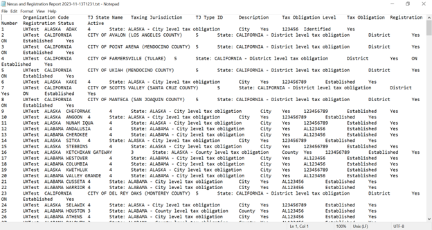 An image of the Nexus and Registration Report in TXT format