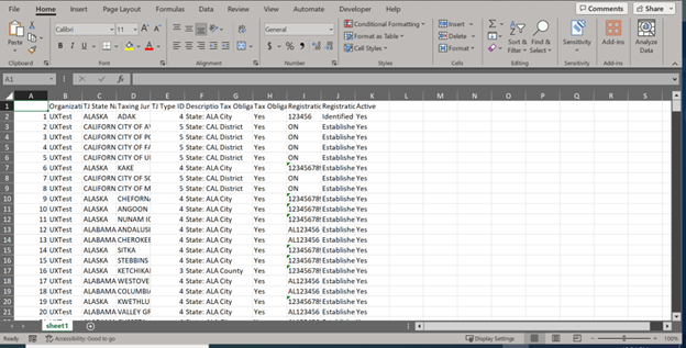 An image of the Nexus and Registration Report in Excel format